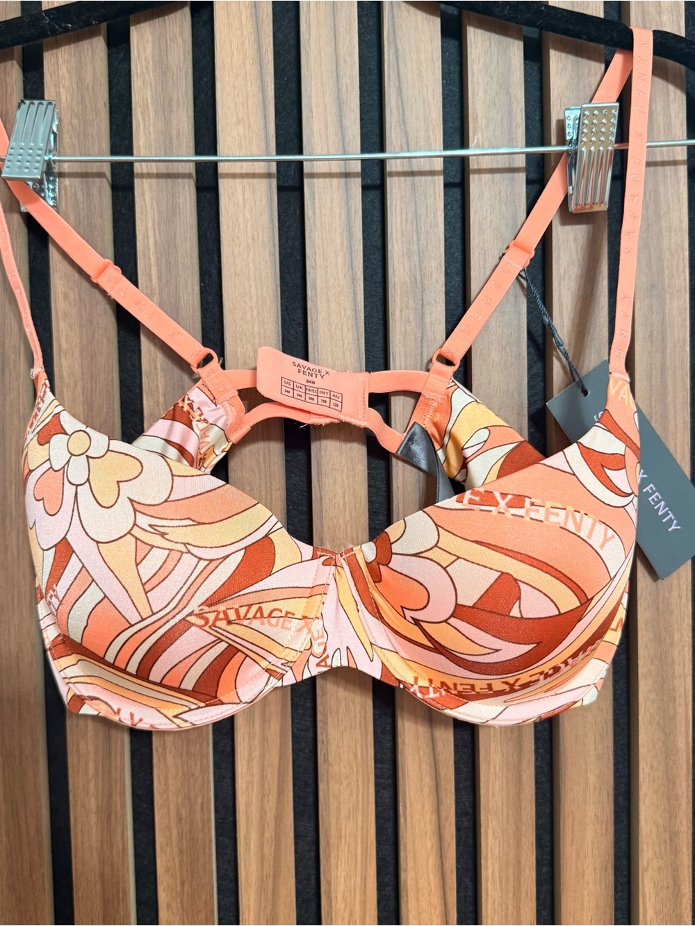 NWT Savage Fenty NEW MICROFIBER BALCONETTE BRA VENUS PINK / HYPNOBLOOM PRINT 34B